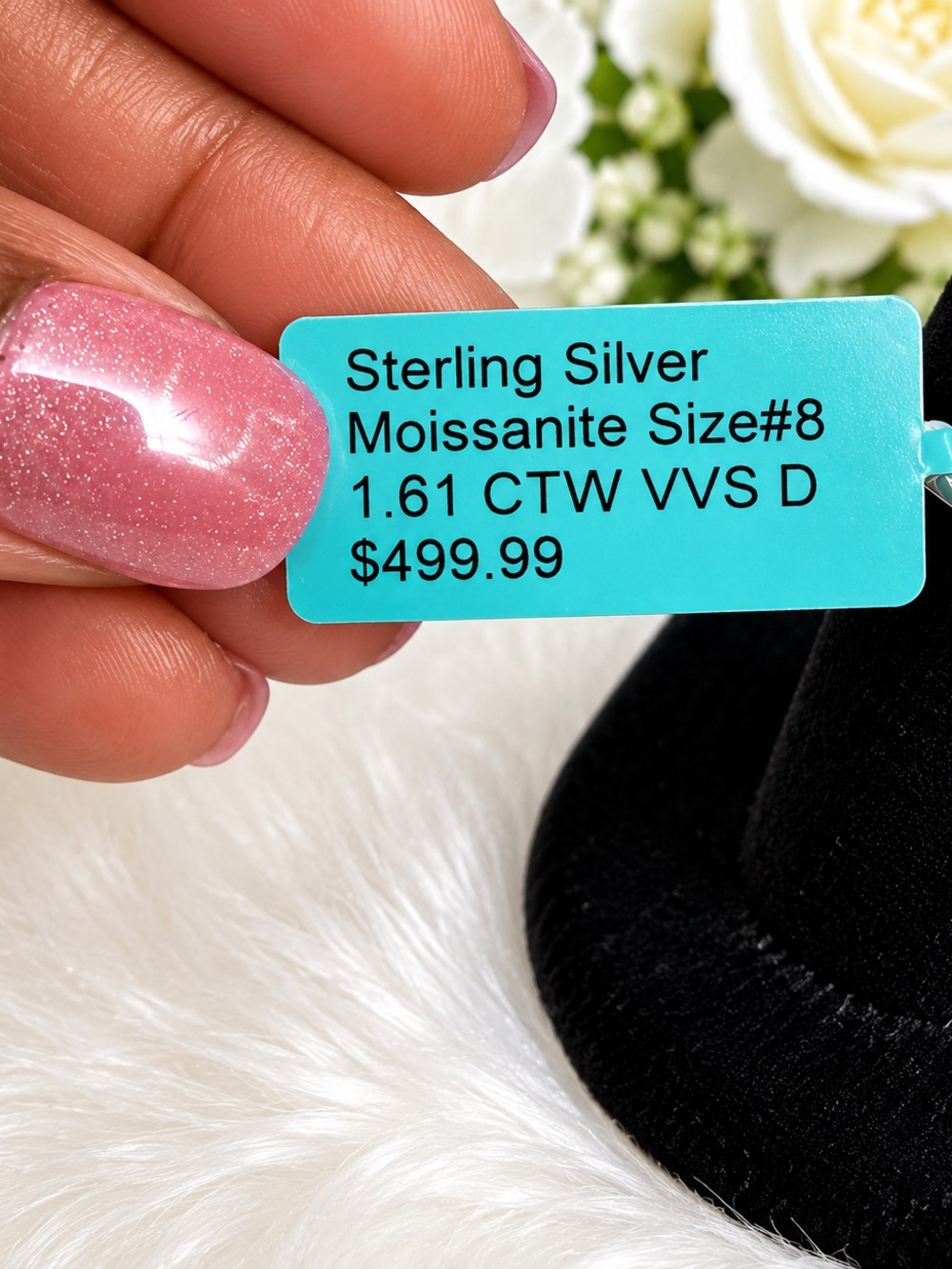Sterling Silver Halo Moissanite Oval Ring - White - Picture 3 of 5